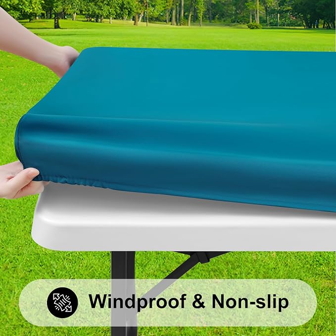 Smiry 3 Pack Rectangle Table Cloth, Elastic Fitted Flannel Backed Vinyl Tablecloths for 8ft Folding Tables, Waterproof Wipeable Table Covers for Outdoor, Camping and Picnic (Turquoise, 30"x96")