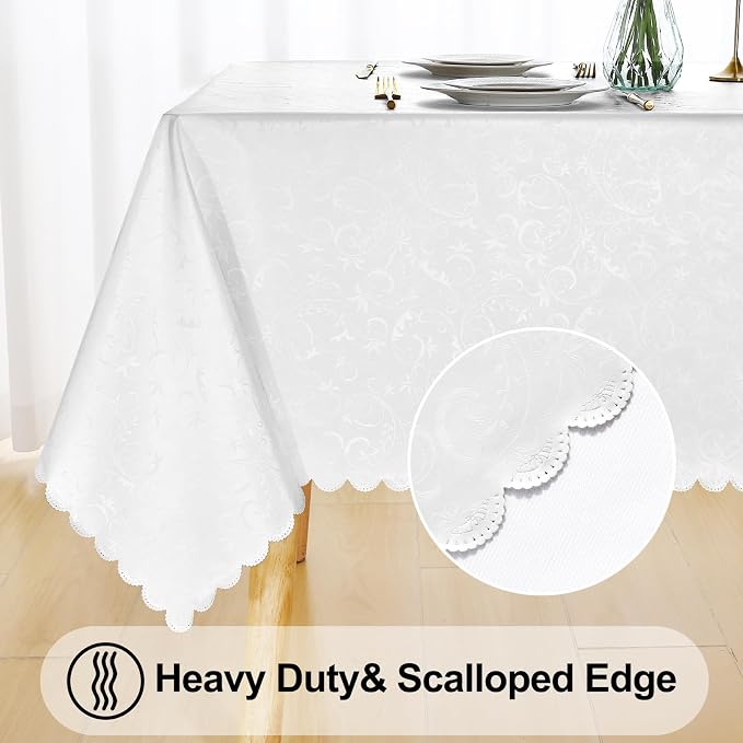 Smiry Rectangle Table Cloth, Waterproof Heavy Duty Vinyl Tablecloths, Wipeable Washable Table Cover for Kitchen and Dining Room (Pearl White, 60" X 120")