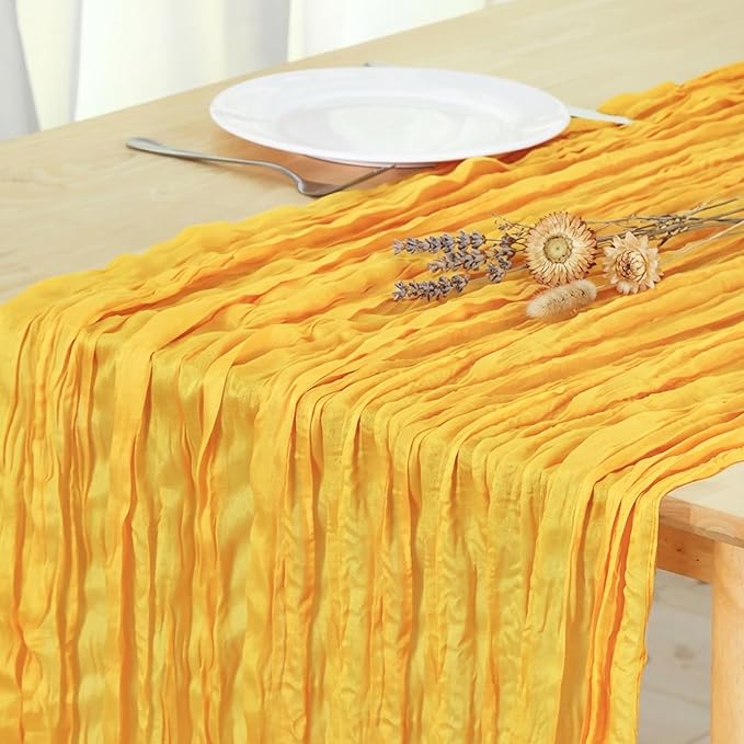 3 Pack Gold Cheesecloth Table Runner 120 Inch 10FT Cheese Cloth Fabric Runners for Spring Home Decor, Birthday, Banquet, Wedding Decoration