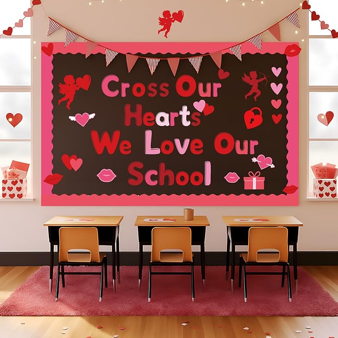 Kosiz Heart Bulletin Board Decoration Set 118 ft Scalloped Bulletin Board Borders Classroom Poster Border Trim with 257 Pcs Letter Number Symbol Cutout for Back to School Decor