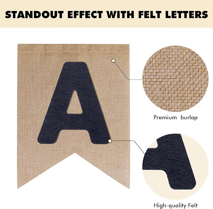 Custom Banner Kit, 28 Burlap Banner with 92 Felt Letters, Make Your Own Diy Customizable Kit for Birthday Wedding Party Decorations
