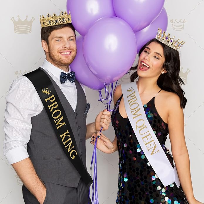 6 Pieces Prom King and Queen Crowns Sashes Set, Crystal Tiara for 2026 Homecoming Graduation Party Birthday Wedding