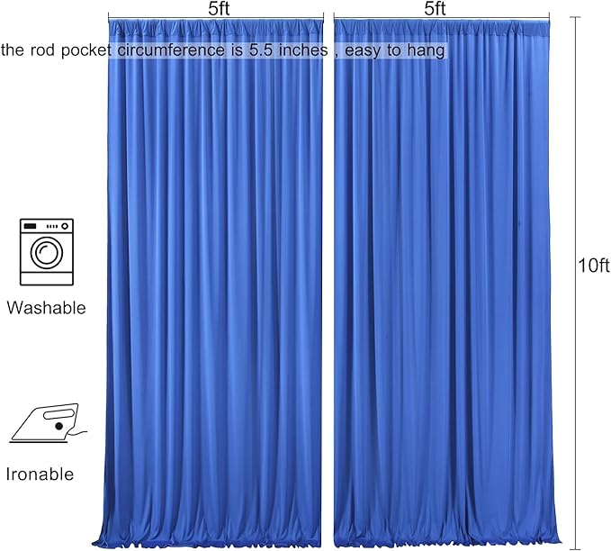 10ft x 10ft Wrinkle Free Royal Blue Backdrop Curtain for Parties, 2 Panels 5x10ft Silky Polyester Blue Photo Backdrop Drapes for Weddings Birthday Party Photography Background