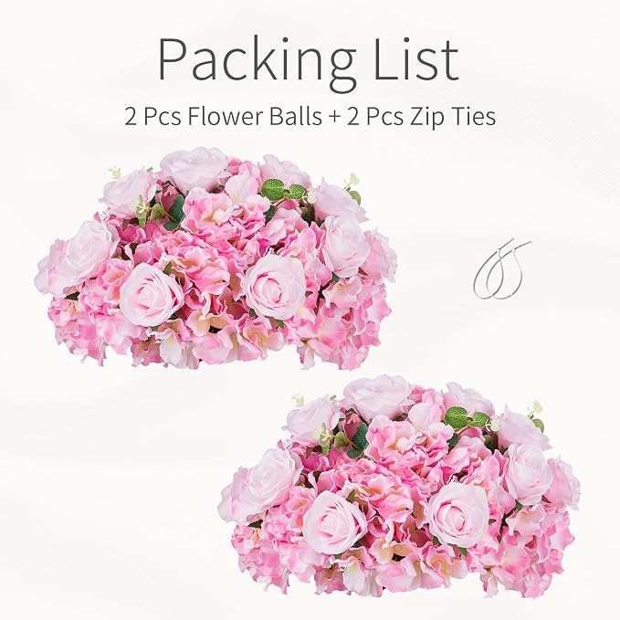 Pink Flowers Balls for Centerpieces: 2 PCS 15.7" Diam Flower Centerpieces for Tables in Wedding Reception Decorations Arrangement for Party Celebration Planners