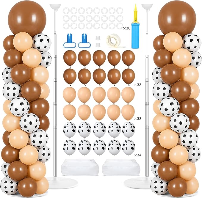 2 Sets Western Cowboy Brown Balloon Column Stand Kit with 102 Balloons Adjustable Balloon Tower Stand with Bases for Cow Print Floor Balloons Column Kit for Kids Boy Birthday Baby Shower Party Decor
