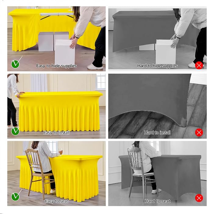 leegleri 2 Pack Yellow Spandex Fitted Table Clothes for 8 Foot Rectangle Tables, Wrinkle Free 8ft Spandex Table Cover, Spandex Table Skirt for 8FT Rectangle Tables-for Banquet Weddings Parties