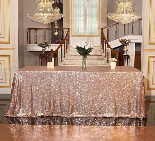 Juya Delight 60" x 102" Rose Gold Sequin Tablecloth Rectangle Sparkle Table Cover for Wedding Birthday Party Festival Ceremony Cake Dessert Table
