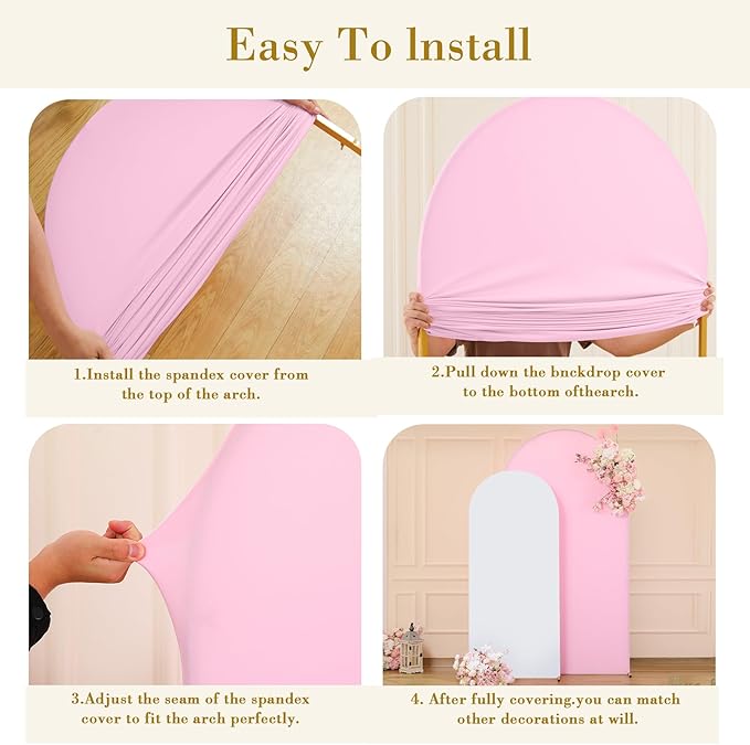 White Pink Arch Cover Set of 2-7.2 and 6ft Arch Backdrop Cover Spandex Wedding Arch Stand Covers for Bridal Shower Baby Shower Girls Birthday Party Banquet Photo Arch Covers Stretchy Backdrop