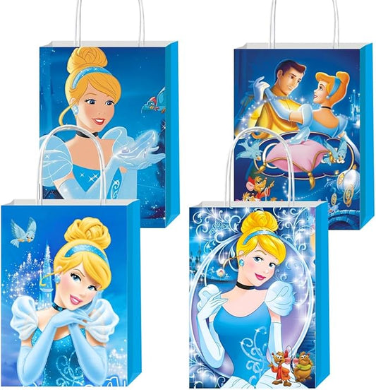 KERWHIS 12pcs Cinderela Gift Bags Goodie Bags with Handles for Cinderela Themed Birthday Party Decorations Supplies