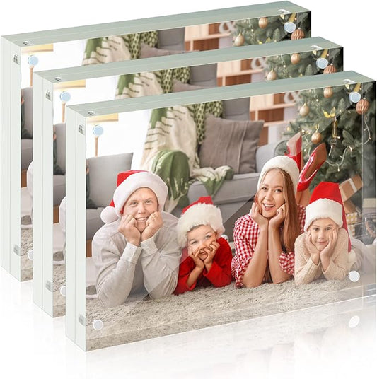 Acrylic Picture Frame 5x7, SYNTRIFIC 5x7 Magnetic Clear Picture Frames 3 Pack Horizontal Magnet Double Sided Acrylic Photo Frame Free Standing Desktop Display, 10+10mm Thickness Clear Magnetic Premium Picture Frame Gifts Ideal