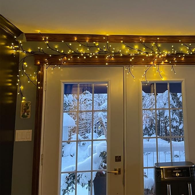 NIDISETPJAS 2Pcs Enchanted Willow Vine Lights with Remote, Christmas Swags Decorations Indoor Room Decor, 18 Branches 144 LEDs Lighted Willow Vine Lights for Walls Bedroom Home Decor