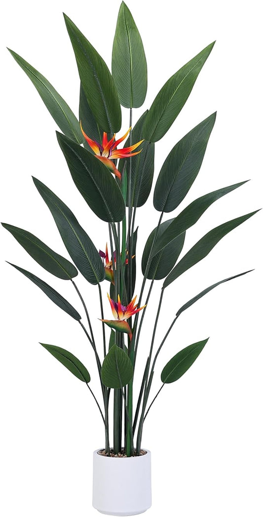 Jocoevol Artificial Bird of Paradise Plant 60in(5Ft) Tall Fake Banana Leaf Plant for Indoors and Outdoors, Artificial Flowers, Faux Palm Tree with Plastic Pot for Office and Home Decor