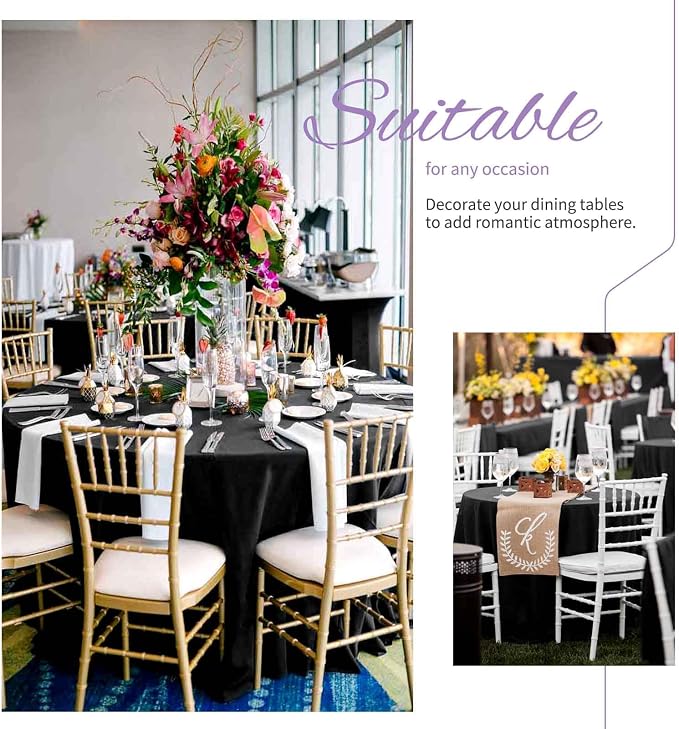 Showgeous 12 Pack Black Round Tablecloth - 120 Inch Polyester Table Cloth - Washable Decorative Fabric Table Covers for Wedding, Dining, Party, Banquet, Buffet