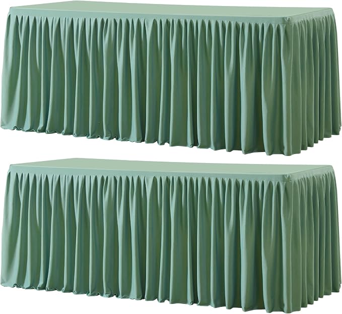 Wish Care 2 Pack Sage Green Rectangle Table Clothes for 4 Foot Tables, Polyester Fitted Tablecloths 4ft Stretch Table Cover for Wedding, Birthday, Parties, Trade Show, Craft Show
