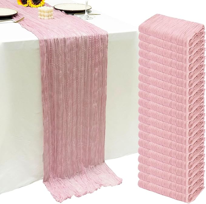 20Pack Light Pink Table Runner 10Ft Cheesecloth Table Runner Boho Gauze Table Runners Long Cheese Cloth Table Runners for Wedding Party Bridal Shower Thanksgiving Christmas