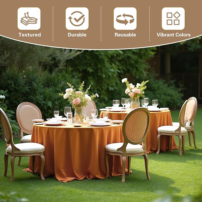 sancua Thanksgiving Round Tablecloth 120 Inch Diameter, 8 Pack Bronze, Circle Polyester Fabric Light Brown Fall Table Cloth Cover for Harvest Wedding Party Reception Banquet (Fit 48-96 Inch Tables)