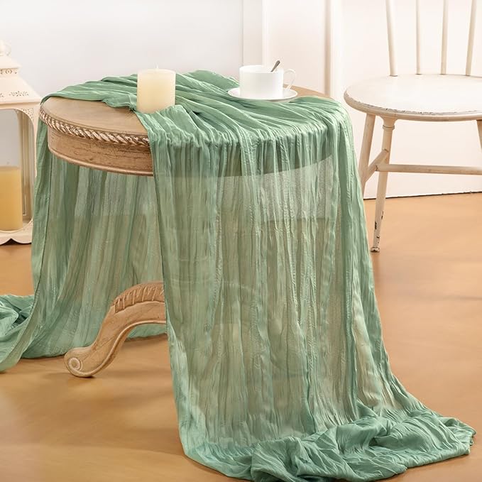 Sage Green Cheesecloth Table Runner 10FT Boho Rustic Sheer Gauze Cheese Cloth Table Runner 35x120 Inch for Spring Wedding Bridal Baby Shower Birthday Home Decor
