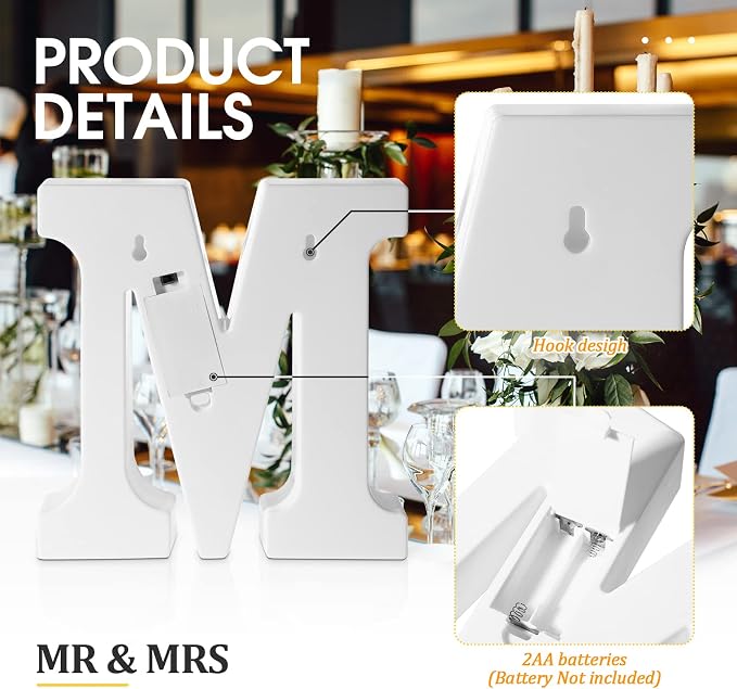 6 Pcs Mr and Mrs LED Light up Sign 8.4 in, 12 Flameless LED Candles 300 Artificial Rose Petals Neon Mr and Mrs Sign for Wedding Table Heart Romantic Candles Light up Letters for Romantic Decor(White)