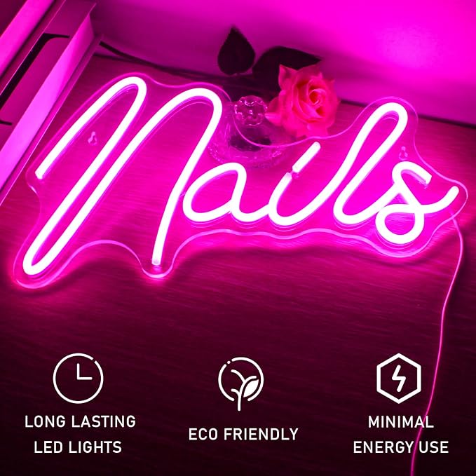 Nails Neon Sign Led Pink Neon Light Up Signs for Wall Decor Usb Neon Lights for Nail Salon Beauty Room Decor Indoor Outdoor Lights for Bedroom Shop Room