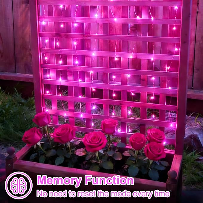 QITONG 4 Pack Solar Fairy Lights, Each 33ft 100 LED Pink Christmas String Lights Outdoor Waterproof, 8 Modes Copper Wire Twinkle Mini Lights