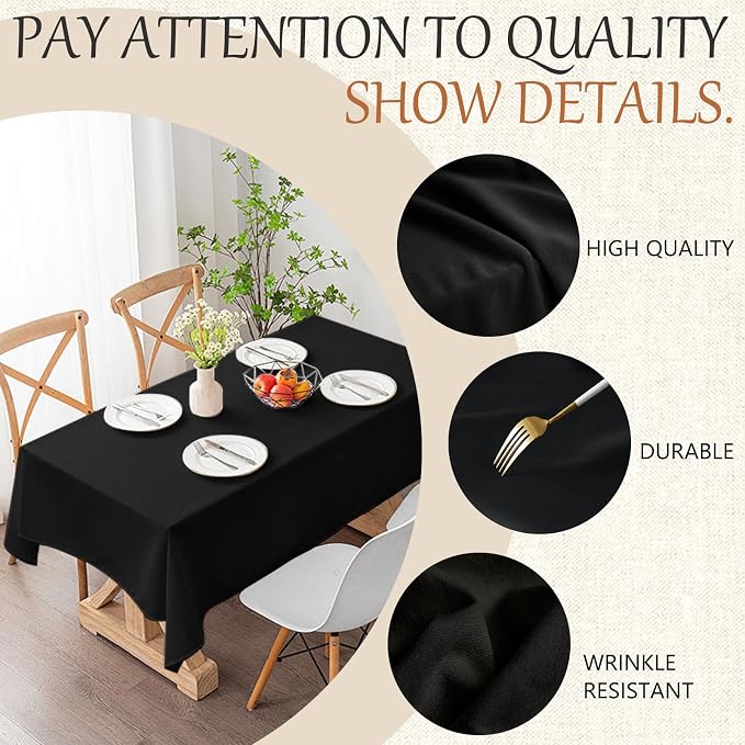 70x120 Table Cloth - 10 Pack Rectangular Black Washable Stain and Wrinkle Resistant Polyester Table Cover for Dining Tables, Various Parties and Camping (Black)