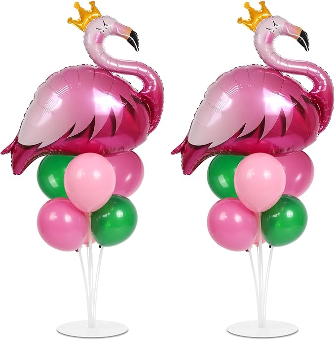 2 Sets Summer Tropical Flamingo Balloon Column Stand Kit with 102 Pink Green Flamingo Foil Balloons 5.57ft Balloon Tower Stand with Base Arch Column for Birthday Wedding Hawaiian Luau Party Decortions