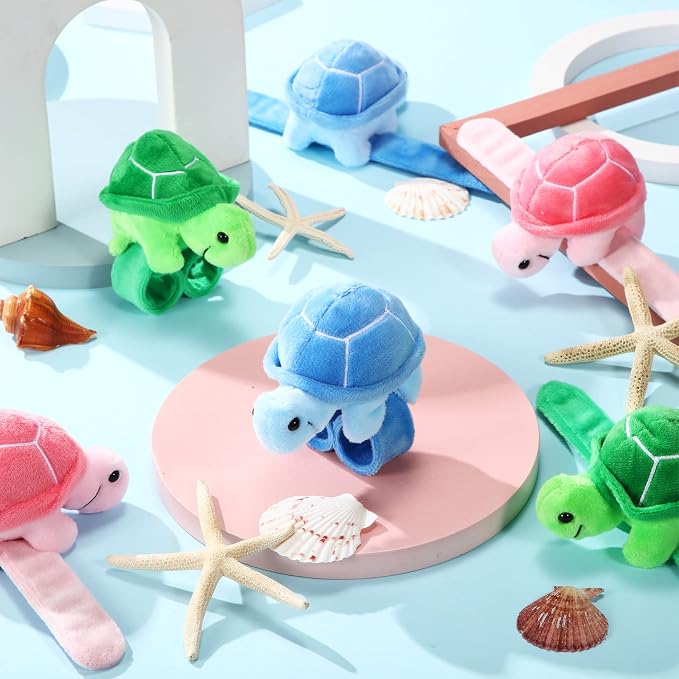 Lenwen 8 Pcs Turtle Stuffed Animals Slap Bracelets for Kids 8.66 Inch Back to School Plush Animal Bracelets Wrist Slap Snap Band Toy Adopt a Turtle Party Favors for Boys Girls Birthday Gifts