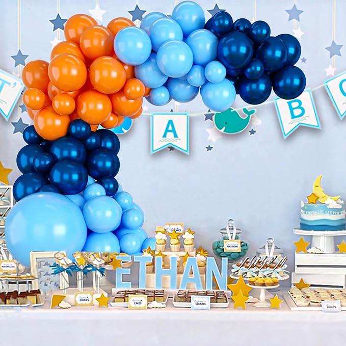 Blue Balloons Garland Arch Kit, Navy Blue and Orange Balloon Arch Kit, Orange Latex Balloons Party Balloon For Birthday Decoration Wedding Baby Shower Engagement DIY Decoration Party Supplie