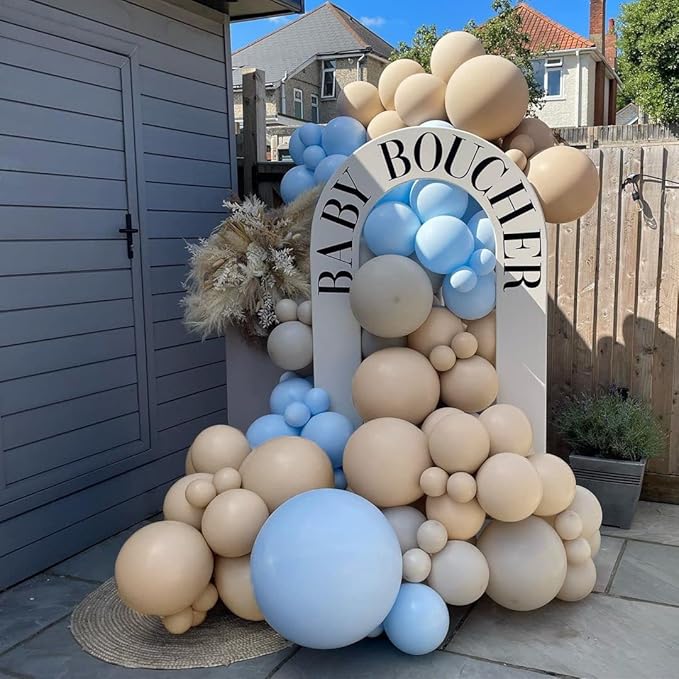 Double Stuffed Nude Beige Balloons Garland Macaron Blue Apricot Balloons White Sand Baby Blue Balloons Arch Kit For Boho Party Baby Shower Netural Gender Reveal Birthday Decorations