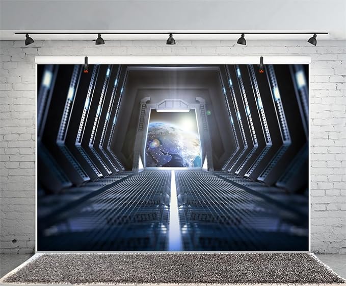 7x5FT Spaceship Interior Backdrop Outer Space Station Galaxy View Science Fiction Theme Photography Background for Kids Adults Birthday Baby Shower Party Decorations Photo Studio Props