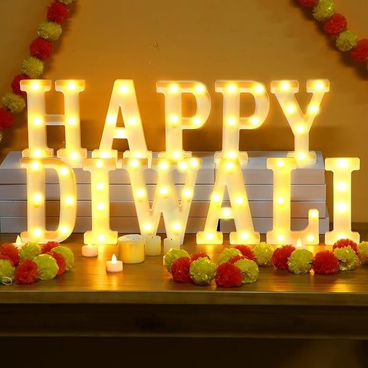 Aurelema 11 Pcs Happy Diwali Large LED Letter Sign LED Lights Battery Powered Table Decoration for Diwali Party Decorations