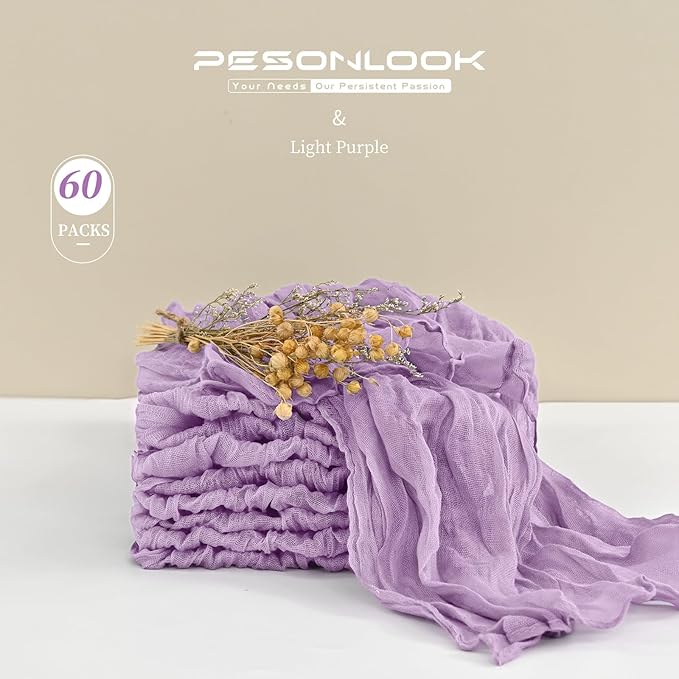 60 PCS Light Purple Gauze Cheesecloth Napkins,20x20 Inch Cotton Napkin Rustic Wrinkled Cloth Napkin Bulk Washable Dinner Table Napkins for Wedding Party Bridal Shower Baby Shower Events Decor