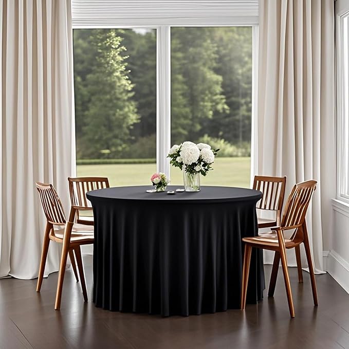 10 Pack Black Round Spandex Tablecloths for 60 inch Table, 120 Inch Spandex Fitted Tablecloths, Wrinkle Free Washable Polyester Tablecloth for Wedding, Party, Birthday, Home Decoration