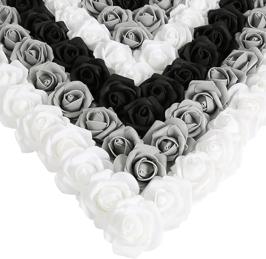 Foam Roses,200PCS Black Roses Artificial Flowers 1.97in Foam Flowers for Craft DIY Wedding Party Home Decoration(Black&White&Gray)