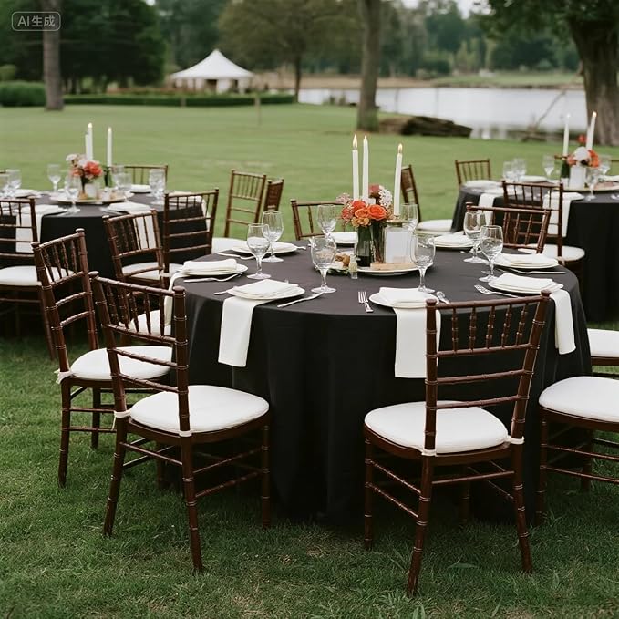 Kesfey 6 Packs Round Table Cloths 90 Inch Black Circle Bulk Linen Tablecloth Wrinkle Resistant Tablecloths Washable Polyester Fabric Round Table Cover for Wedding Camping Banquet Dining Party