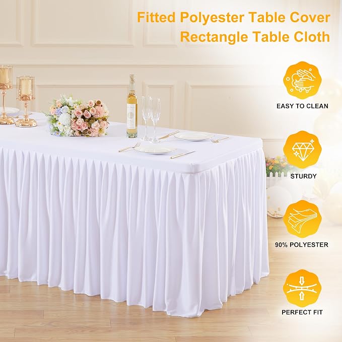 Wish Care 2 Pack White Rectangle Table Clothes for 6 Foot Tables, Polyester Fitted Tablecloths 6t Stretch Table Cover for Wedding, Birthday, Parties, Trade Show, Craft Show