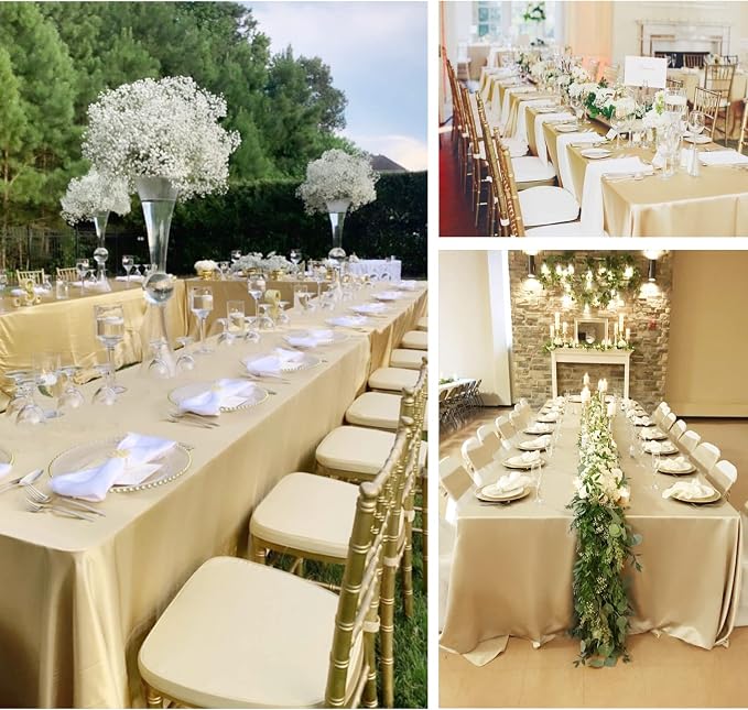 12 Pack Champagne Satin Tablecloth, 57 x 108 Inch Silky Satin Table Cloth, Rectangle Bright Silk Tablecloth Smooth Fabric Table Covers Overlay Silky Table Decoration for Wedding Party Banquet Birthday
