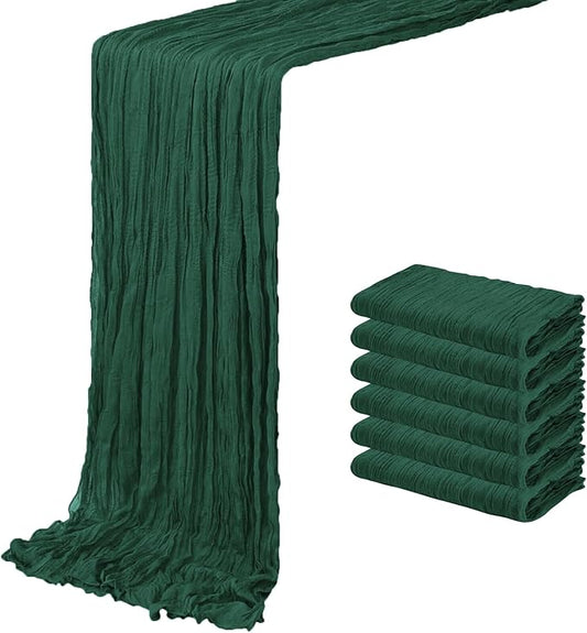 6 Pack Emerald Green Cheesecloth Table Runner 20 x 120 inch Gauze Table Runners 10 FT Long,Semi Sheer Boho Cheese Cloth Fabric Table Runner Bulk for Wedding,Party,Baby Shower,Bridal Shower Decoration