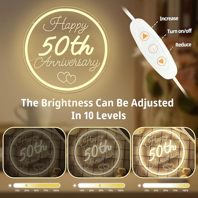 50th Anniversary Neon Sign Dimmable Happy Anniversary Sign Wedding Anniversary Decorations Led Sign Best 50th Gifts for Parents Couples(11.26")