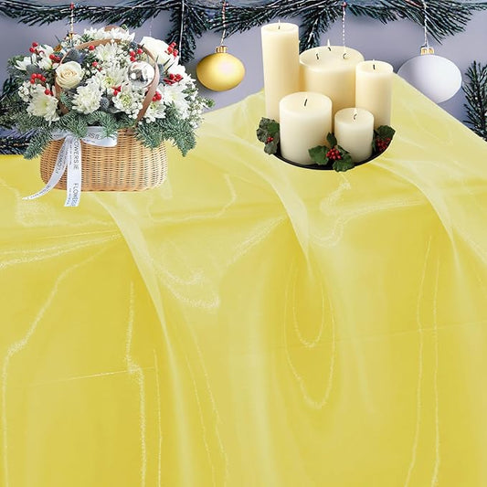 MDS Pack of 60 Yard Sheer Organza Fabric for Wedding Party Home Event Banquet Decorations, Backdrop Curtain Craft Dress Sewing Fashion DIY Crystal Organza Tulle Fabric Bolt 44” Wide - Yellow