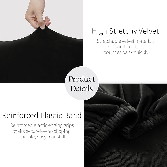 MOSAYT Velvet Stretch Chair Covers for Dining Room Set of 6 - Soft Slipcovers with Thick Removable Fabric for Parsons Chairs, Washable Seat Protectors for Kitchen, Banquet & Home Decor, Black