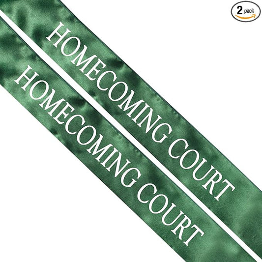Anderson's Green Satin Homecoming Court Sash Set, Elegant 3" x 72" Sashes with White Imprint for Homecoming Night Coronation and School Events, 2‑Piece Set