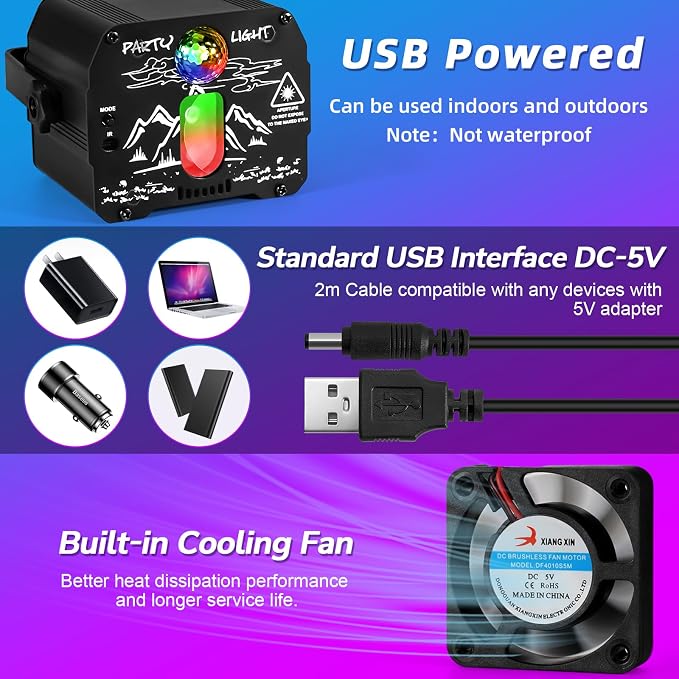 Disco Ball Party Lights, 2-in-1 Sound Activated DJ Stage Strobe Light with Remote Control, High-Performance Pattern Projector & Ideal for Dance, Club Birthday Gift, Christmas Halloween Home Decor (R7)