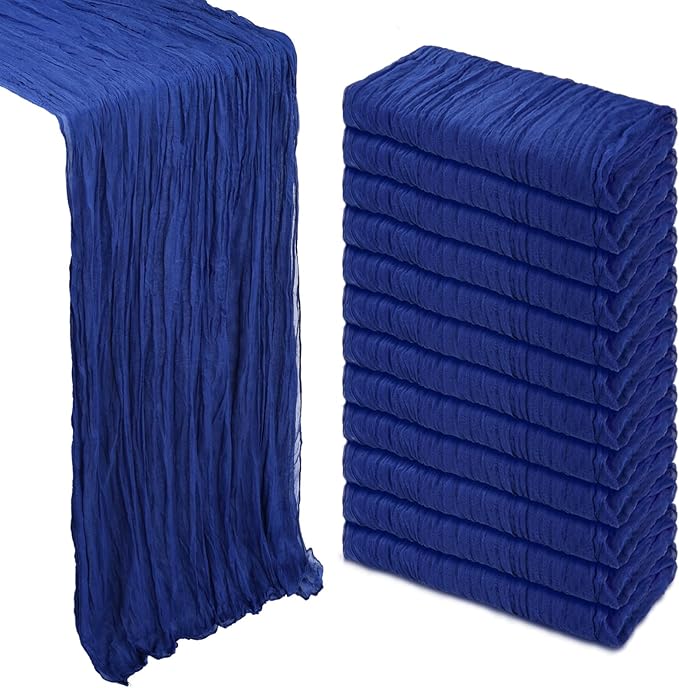 12 Pack Royal Blue Cheesecloth Table Runner 10Ft Gauze Cheese Cloth Table Runner 35x120 Inch Boho Sheer Rustic Fabric Runner for Decor Bridal Baby Shower Wedding Centerpiece Home Table Decoration