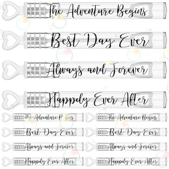 Hollowfly 120 Pack Wedding Mini Bubble Wands for a Wedding Bulk, Black Love Word White Heart Bubble for Guests Send off Wand Adult Bridal Exit Shower Party Supplies Valentine Anniversaries Celebration