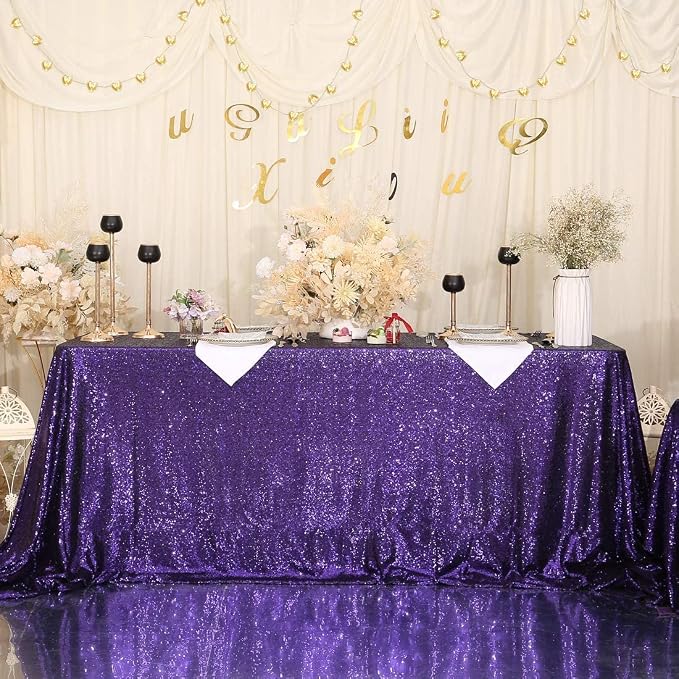 Eternal Beauty Purple Tablecloth, 90x156 Inch Sequin Rectangle Table Cover for Cake Dessert Exhibition Party Birthday Events