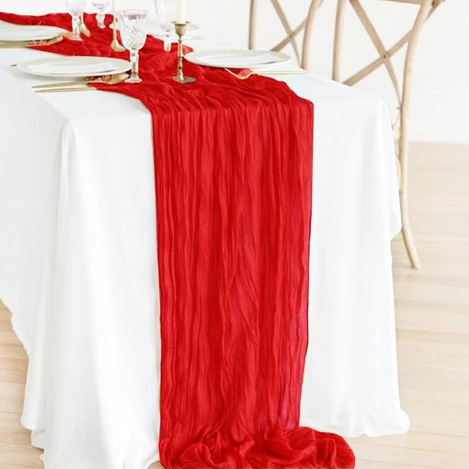 6Pack Red Cheesecloth Table Runner 10Ft Gauze Table Runner Red Cheese Cloth Table Runners Long Sheer Fabric Tablerunners for Wedding Party Bridal Shower Thanksgiving Christmas