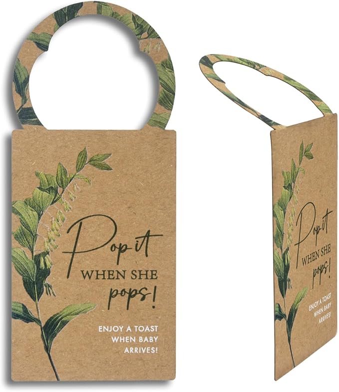 Summer-Ray 50pcs Pop it When She Pops Mini Champagne Baby Shower Tags Wine Bottle Tags (Kraft Brown)