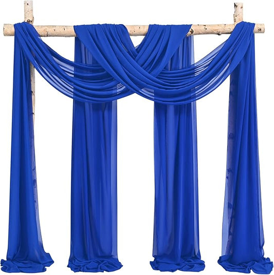 Wedding Arch Draping Fabric,4 Panels 28" x20ft Royal Blue Wedding Arch Drapes for Ceremony Chiffon Fabric Drapes Arbor Drapery Wedding Arch Decorations for Reception Sheer Backdrop Curtains for Party