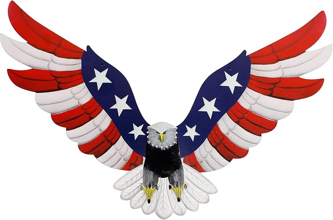 Adroiteet American Eagle 250th Patriotic decorations, Independence Day 4th of July Decoration Metal Wall Art, American Flag Bald Eagle Hanging Sculpture, Large Handmade Centerpiece for Indoor Bedroom Office Outdoor 23.6" x 14"